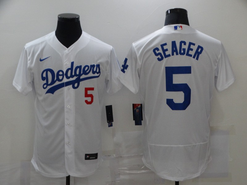 Men Los Angeles Dodgers 5 Seager White Elite Nike MLB Jerseys
